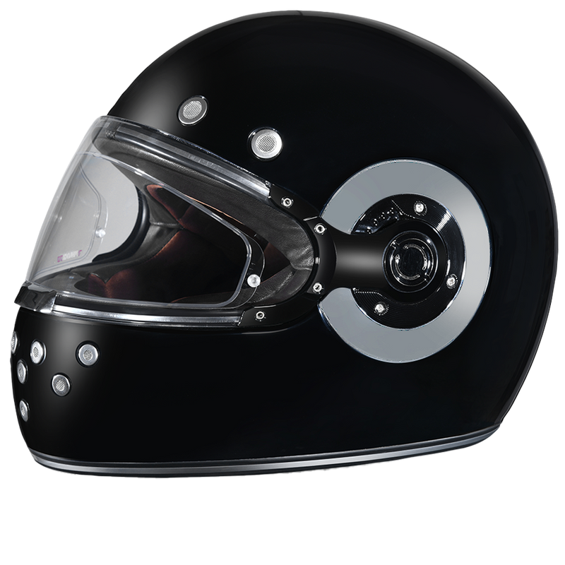 Load image into Gallery viewer, DOT & ECE Approved Daytona Retro Full Face Motorcycle Helmet: Vintage Style for Men, Women, & Youth - Hi-Gloss Black w/ Chrome Accents