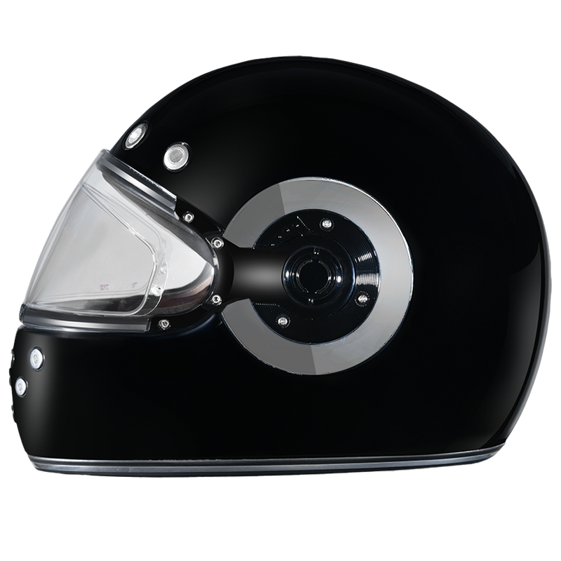 Load image into Gallery viewer, DOT & ECE Approved Daytona Retro Full Face Motorcycle Helmet: Vintage Style for Men, Women, & Youth - Hi-Gloss Black w/ Chrome Accents