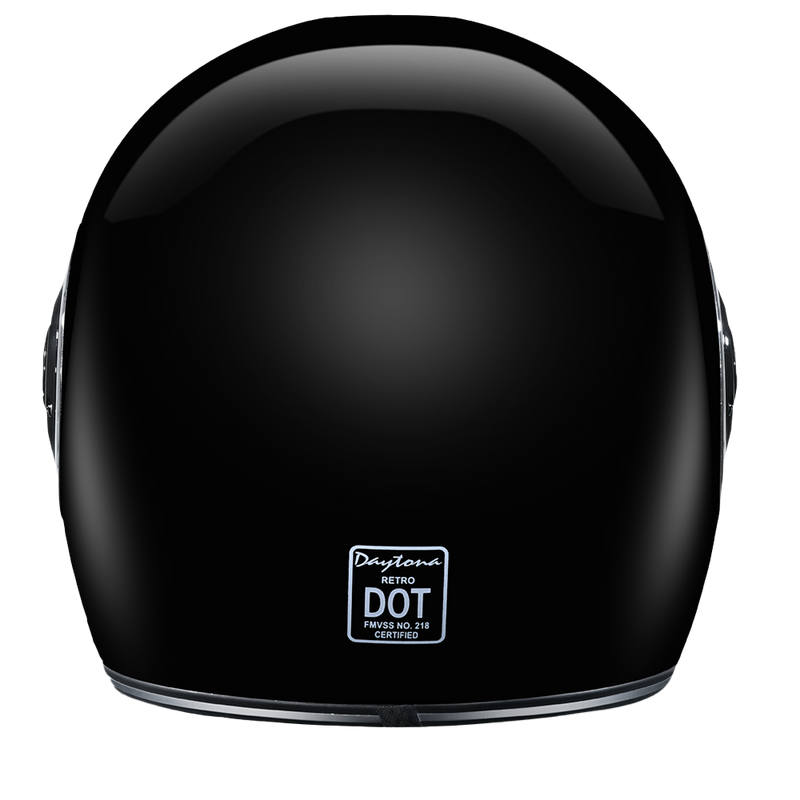 Load image into Gallery viewer, DOT & ECE Approved Daytona Retro Full Face Motorcycle Helmet: Vintage Style for Men, Women, & Youth - Hi-Gloss Black w/ Chrome Accents