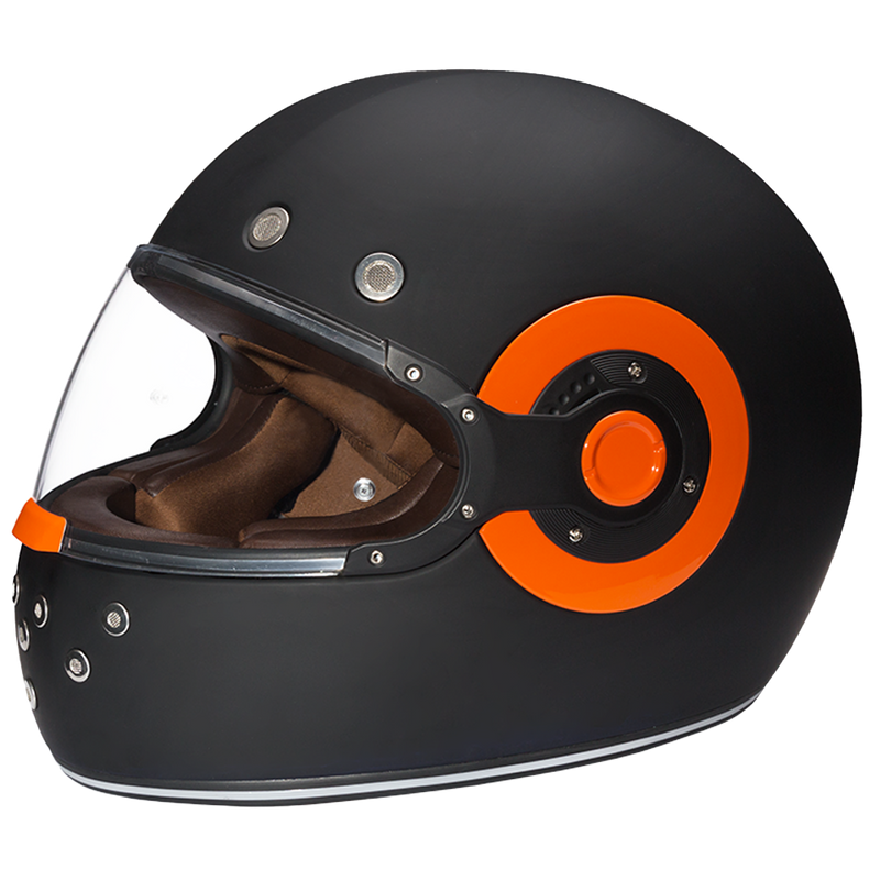 Load image into Gallery viewer, DOT & ECE Approved Daytona Retro Full Face Motorcycle Helmet: Vintage Style for Men, Women, & Youth - Dull Black W/ Orange Accents