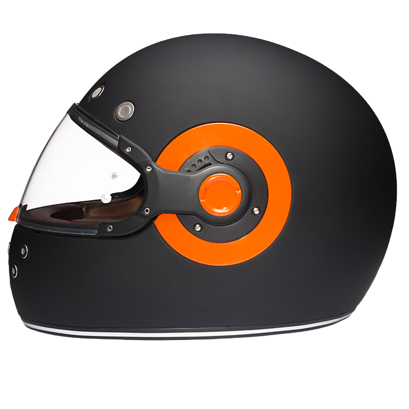 Load image into Gallery viewer, DOT & ECE Approved Daytona Retro Full Face Motorcycle Helmet: Vintage Style for Men, Women, & Youth - Dull Black W/ Orange Accents