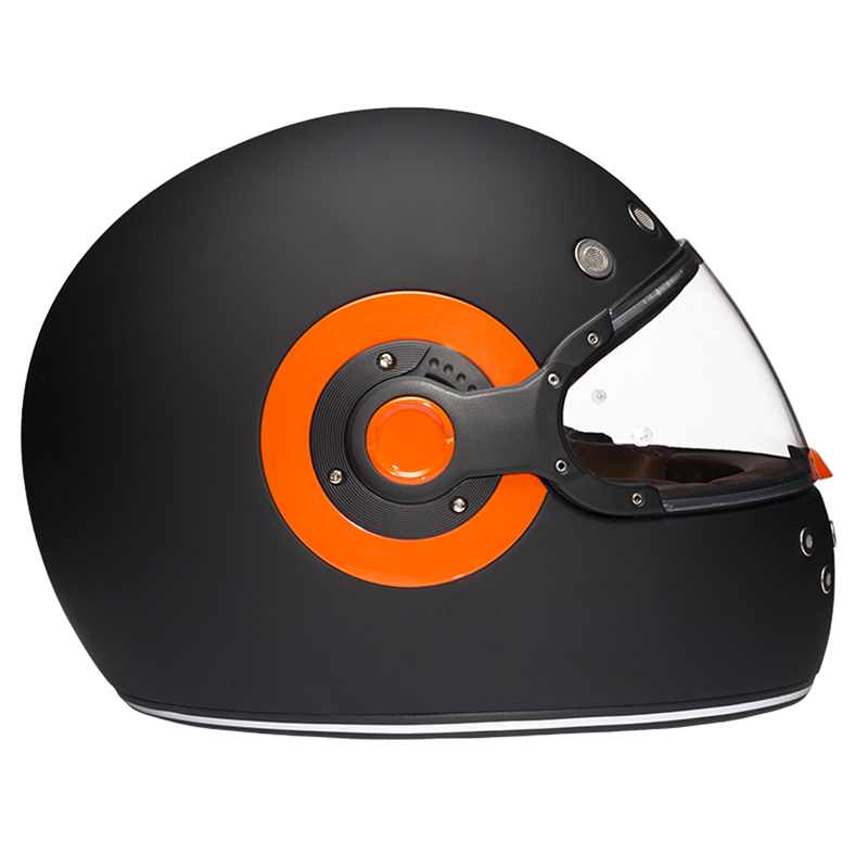 Load image into Gallery viewer, DOT & ECE Approved Daytona Retro Full Face Motorcycle Helmet: Vintage Style for Men, Women, & Youth - Dull Black W/ Orange Accents
