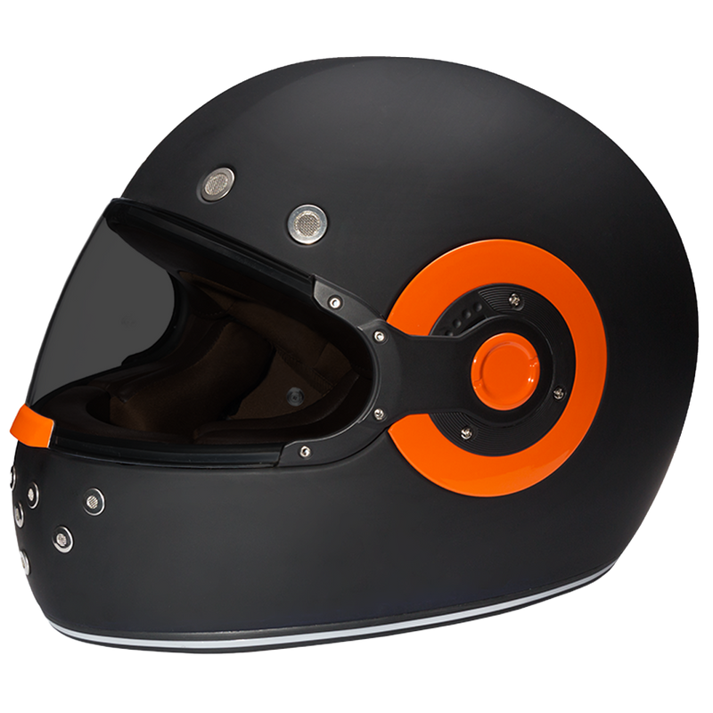 Load image into Gallery viewer, DOT & ECE Approved Daytona Retro Full Face Motorcycle Helmet: Vintage Style for Men, Women, & Youth - Dull Black W/ Orange Accents