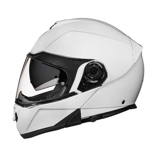 Daytona Glide Modular Motorcycle Helmet - DOT & ECE Approved, Bluetooth Ready, Dual Visor, Men/Women/Youth - Hi-Gloss White