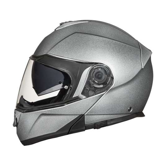 Daytona Glide Modular Motorcycle Helmet - DOT & ECE Approved, Bluetooth Ready, Dual Visor, Men/Women/Youth- Silver Metallic