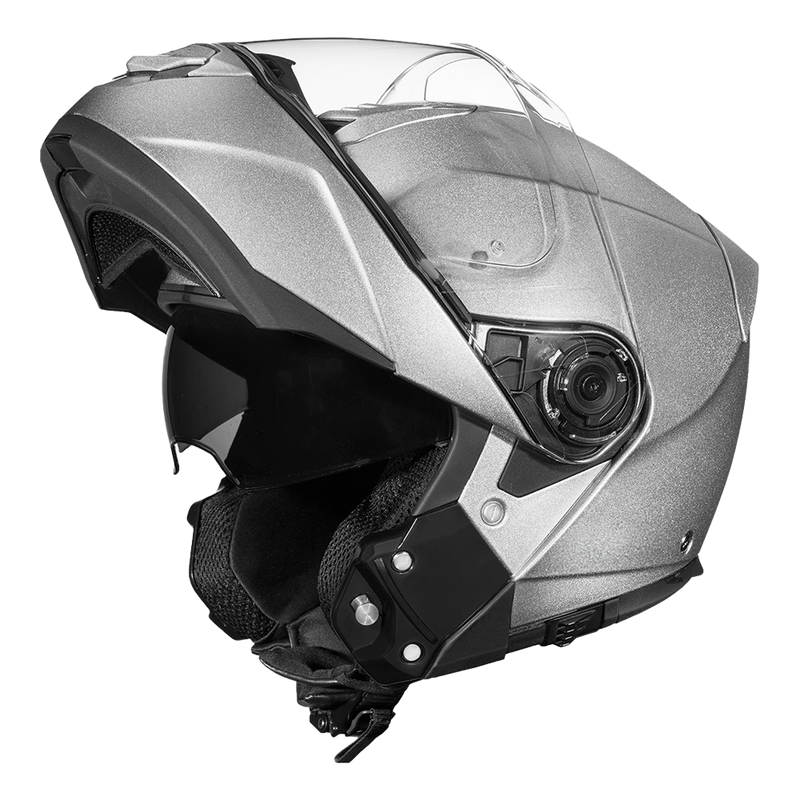 Load image into Gallery viewer, Daytona Glide Modular Motorcycle Helmet - DOT &amp; ECE Approved, Bluetooth Ready, Dual Visor, Men/Women/Youth- Silver Metallic
