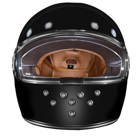 DOT & ECE Approved Daytona Retro Full Face Motorcycle Helmet: Vintage Style for Men, Women, & Youth - Hi-Gloss Black w/ Chrome Accents