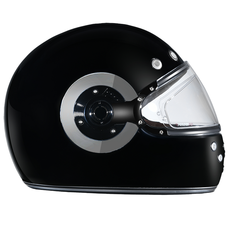 Load image into Gallery viewer, DOT &amp; ECE Approved Daytona Retro Full Face Motorcycle Helmet: Vintage Style for Men, Women, &amp; Youth - Hi-Gloss Black w/ Chrome Accents
