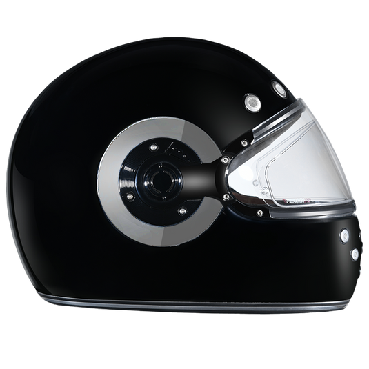 DOT & ECE Approved Daytona Retro Full Face Motorcycle Helmet: Vintage Style for Men, Women, & Youth - Hi-Gloss Black w/ Chrome Accents