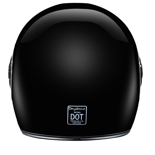 DOT & ECE Approved Daytona Retro Full Face Motorcycle Helmet: Vintage Style for Men, Women, & Youth - Hi-Gloss Black w/ Chrome Accents