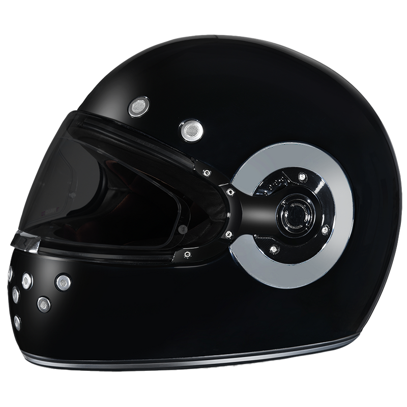 Load image into Gallery viewer, DOT &amp; ECE Approved Daytona Retro Full Face Motorcycle Helmet: Vintage Style for Men, Women, &amp; Youth - Hi-Gloss Black w/ Chrome Accents
