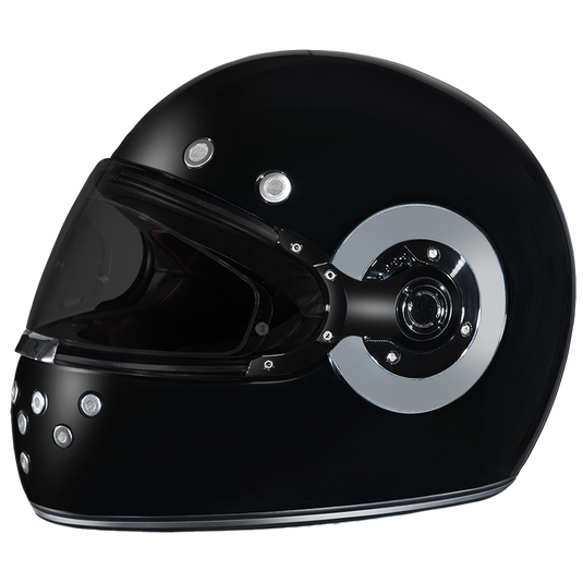 DOT & ECE Approved Daytona Retro Full Face Motorcycle Helmet: Vintage Style for Men, Women, & Youth - Hi-Gloss Black w/ Chrome Accents