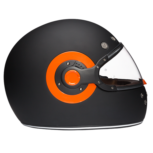 DOT & ECE Approved Daytona Retro Full Face Motorcycle Helmet: Vintage Style for Men, Women, & Youth - Dull Black W/ Orange Accents