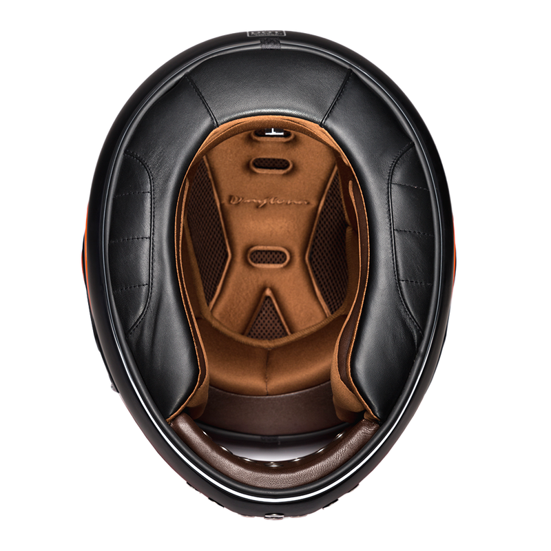 Load image into Gallery viewer, DOT &amp; ECE Approved Daytona Retro Full Face Motorcycle Helmet: Vintage Style for Men, Women, &amp; Youth - Dull Black W/ Orange Accents
