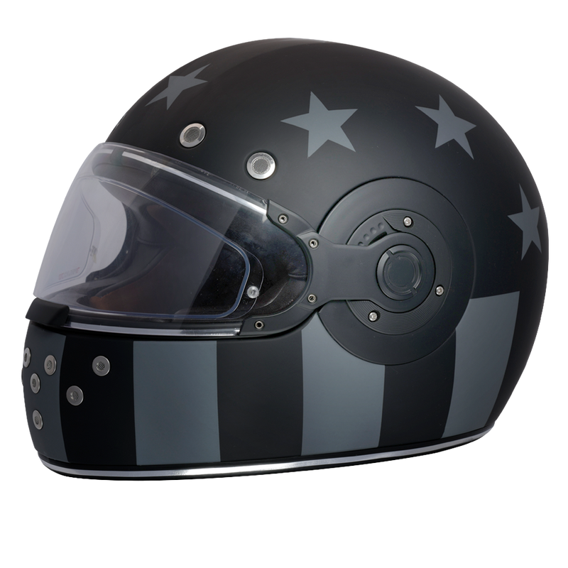 Load image into Gallery viewer, DOT &amp; ECE Approved Daytona Retro Full Face Motorcycle Helmet: Vintage Style for Men, Women, &amp; Youth - W/ Captain America Stealth
