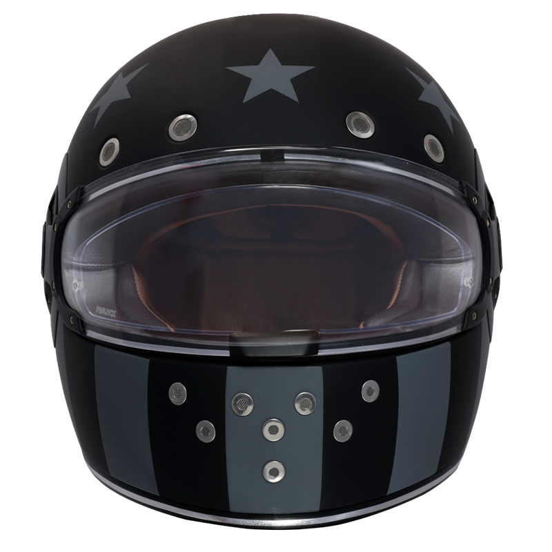 Load image into Gallery viewer, DOT &amp; ECE Approved Daytona Retro Full Face Motorcycle Helmet: Vintage Style for Men, Women, &amp; Youth - W/ Captain America Stealth
