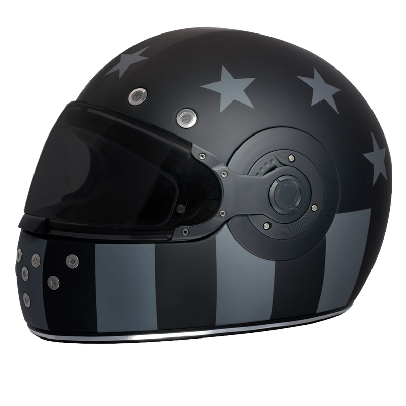 Load image into Gallery viewer, DOT &amp; ECE Approved Daytona Retro Full Face Motorcycle Helmet: Vintage Style for Men, Women, &amp; Youth - W/ Captain America Stealth
